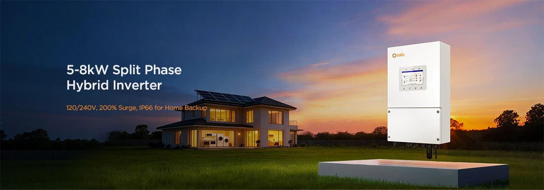 Solis S6 Series home backup solar inverter poster – IP66 rating, 200 surge capacity – weatherproof residential PV storage inverter for outdoor installation